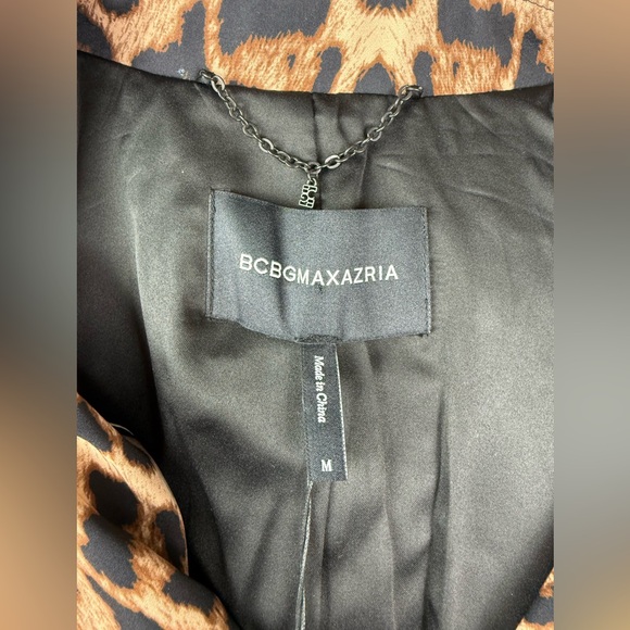 BCBGMaxazria Trench Coat Leopard Print Brown Black Medium - Picture 12 of 13